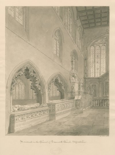 Iglesia de Tamworth - Monumentos: dibujo en sepia de John Buckler