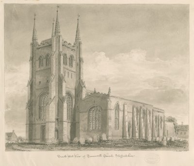 Iglesia de Tamworth: dibujo en sepia de John Buckler