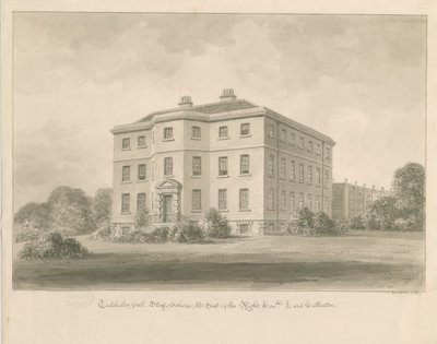 Teddesley Hall: dibujo en sepia, 1841 de John Buckler