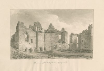 Castillo de Tutbury - Restos del patio interior: dibujo en sepia, 1812 de John Buckler