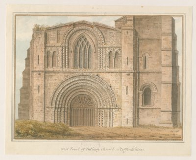 Iglesia prioral de Tutbury - Fachada oeste: pintura en acuarela, 1813 de John Buckler