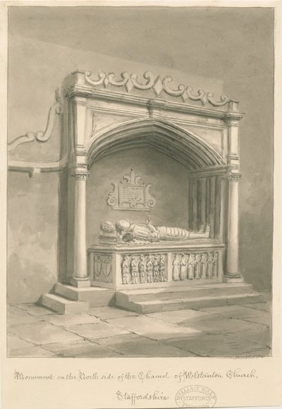 Iglesia de Wolstanton - Monumento: dibujo en sepia de John Buckler