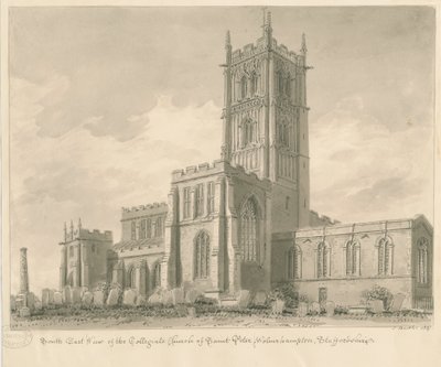 Wolverhampton - Iglesia de San Pedro: dibujo en sepia de John Buckler