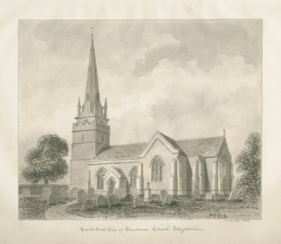 Iglesia de Wombourne: dibujo en sepia, 1845 de John Buckler