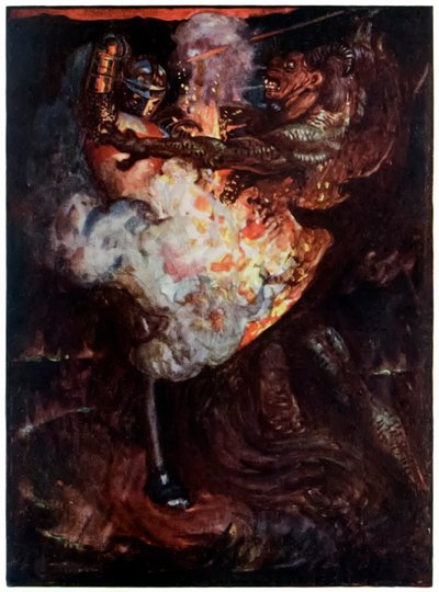 Cristiano lucha con Apollyon de El progreso del peregrino de este mundo al venidero por John Bunyan (1628-1688) Ilustración de Byam Shaw (1872-1919) mostrando a Cristiano luchando con Apollyon de John Byam Liston Shaw