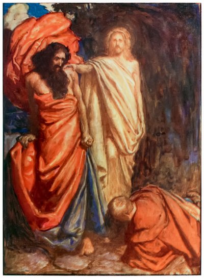 Fiel derribado por Moisés de El progreso del peregrino de este mundo al que está por venir de John Bunyan, ilustración de Byam Shaw de John Byam Liston Shaw