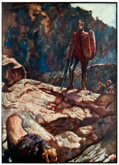 "Gran corazón ahuyenta al león" de "El progreso del peregrino desde este mundo, hasta el que está por venir" de John Bunyan de John Byam Liston Shaw