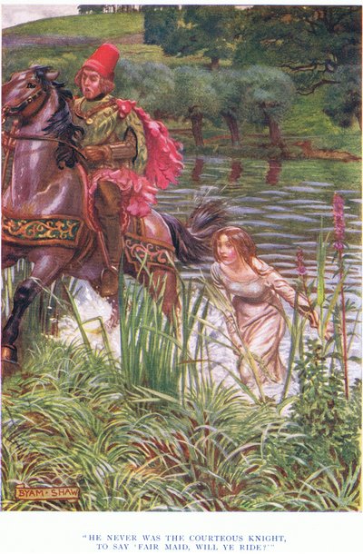 Nunca fue el caballero cortés, para decir, doncella hermosa, ¿queréis montar?, 1928 de John Byam Liston Shaw