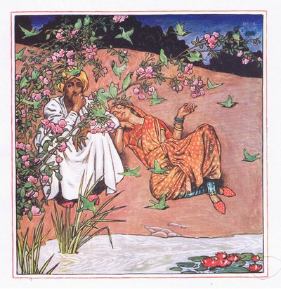 Ama ligeramente, ilustración de El jardín de Kama (y otras letras de la India), 1920 de John Byam Liston Shaw