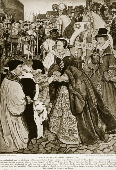 La Reina María entrando en Londres, 1553, ilustración de 