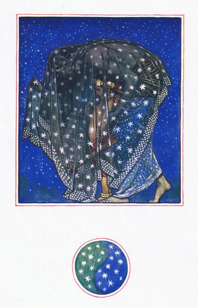 Ensoñación: Zamur-u-Din: Durante mil años bajo mil cielos la noche ha traído hombres aquí, ilustración de El jardín de Kama (y otras letras de la India), 1920 de John Byam Liston Shaw
