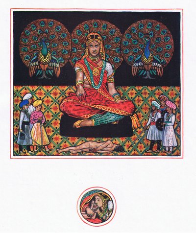 El arrepentimiento de la Ranee en el Salón de los Pavos Reales, ilustración de El jardín de Kama (y otras letras de la India), 1920 de John Byam Liston Shaw