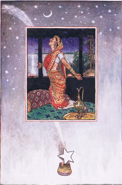 No hay brisa para enfriar el calor del amor, ilustración de El jardín de Kama (y otras letras de la India), 1920 de John Byam Liston Shaw