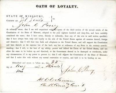 Juramento de lealtad de John C. Perry de Missouri, Condado de St. Louis de John C. Perry