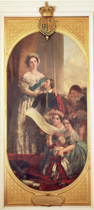 La Reina Victoria (1819-1901) con Alberto Eduardo, el Príncipe de Gales, Victoria, la Princesa Real y otros miembros de la Familia Real, 1864 de John Calcott Cope