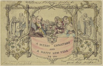 Reproducción facsímil de la primera tarjeta de Navidad de John Callcott Horsley