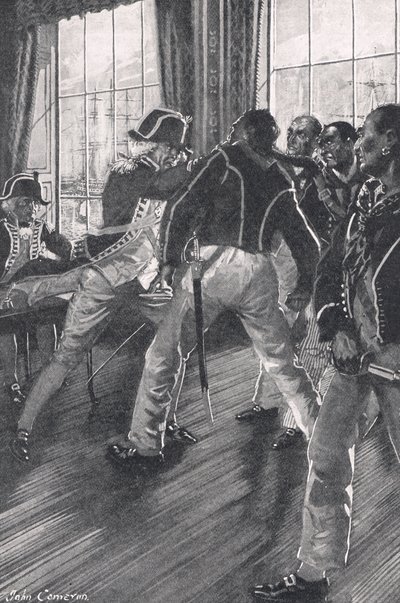 Una escena a bordo del buque insignia durante el motín de Nore, ilustración de 