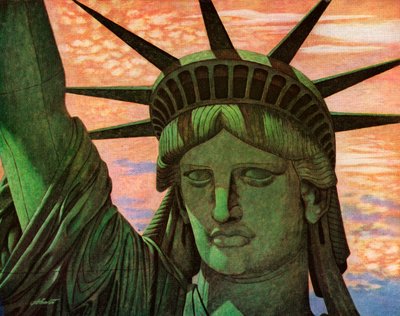 Vista aérea en primer plano de la Estatua de la Libertad de John Carleton Atherton