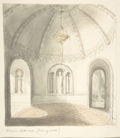 Castillo de Lea, Worcestershire, vista en la antecámara, mirando al norte, ca. 1816 de John Carter.
