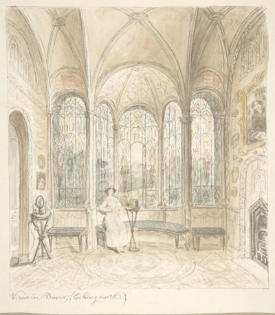 Castillo de Lea, Worcestershire, vista en Bower, mirando al norte, ca. 1816 de John Carter.