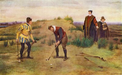 The Sabbath Breakers, dos hombres atrapados jugando golf en sábado (litografía en color) de John Charles (after) Dollman