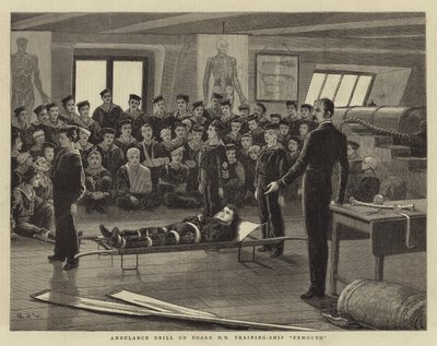 Ejercicio de ambulancia a bordo del buque escuela HM Exmouth de John Charles Dollman