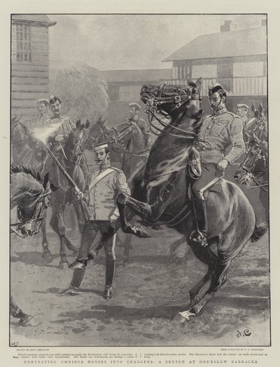Convirtiendo caballos de ómnibus en cargadores, un boceto en los cuarteles de Hounslow de John Charlton
