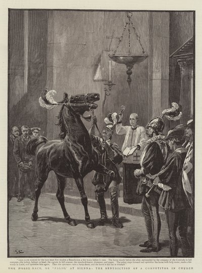 La Carrera de Caballos, o Palio, en Siena, la Bendición de un Competidor en la Iglesia de John Charlton