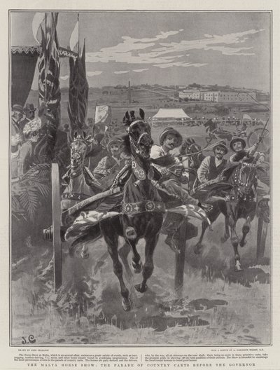 El espectáculo ecuestre de Malta, el desfile de carros de campo ante el gobernador de John Charlton