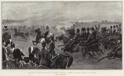 La revisión ante el Shah en Woolwich, la Artillería Real a Caballo pasando al galope de John Charlton