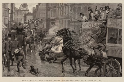 El estado de las calles de Londres, Ludgate Hill en un día resbaladizo de John Charlton
