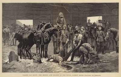 Tropas para Egipto, la Segunda Guardia Real en los muelles de Royal Albert esperando para embarcar de John Charlton