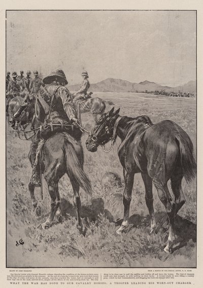 Lo que la guerra ha hecho a nuestros caballos de caballería, un soldado llevando a su caballo agotado de John Charlton