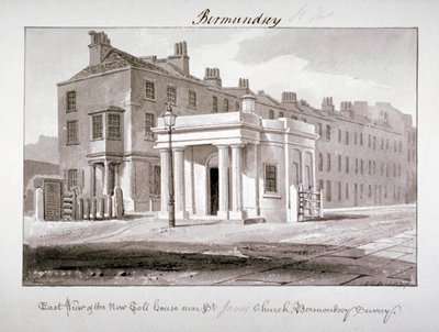Vista este de la nueva casa de peaje cerca de la Iglesia de St James, Bermondsey, Londres de John Chessell Buckler
