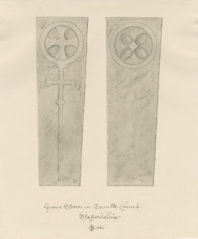 Iglesia de Enville - Lápidas: dibujo en sepia de John Chessell Buckler