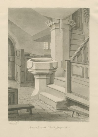 Pila bautismal en la Iglesia de Cannock de John Chessell Buckler