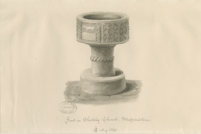Pila bautismal en la Iglesia de Checkley de John Chessell Buckler