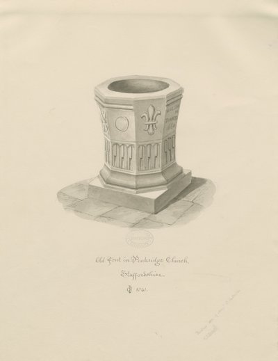 Pila bautismal en la Iglesia de Penkridge: dibujo en sepia, 1841 de John Chessell Buckler