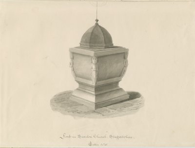 Pila Bautismal en la Iglesia de Sandon de John Chessell Buckler