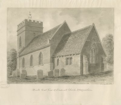 Iglesia de Fradswell: dibujo a tinta sepia de John Chessell Buckler