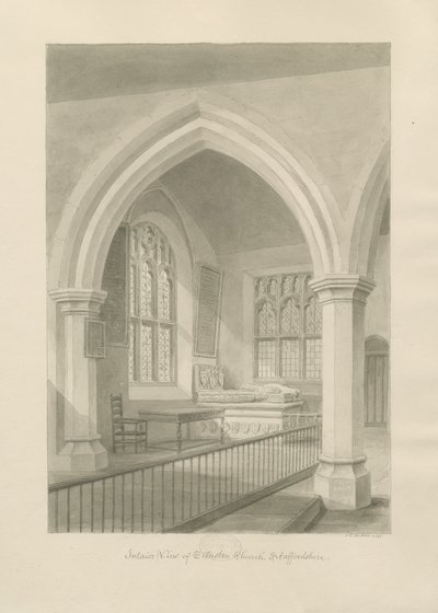 Interior de la Iglesia de Ellastone: dibujo en sepia, 1841 de John Chessell Buckler