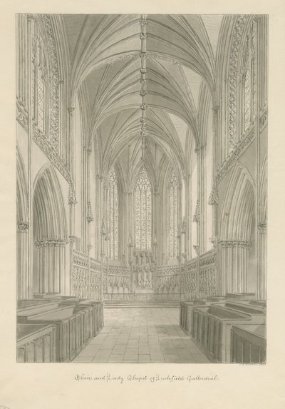 Interior de la Catedral de Lichfield - Coro y Capilla de la Virgen de John Chessell Buckler