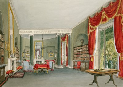 Biblioteca y sala de dibujo en Bromley Hill, Kent (residencia del Honorable Charles Long) de John Chessell Buckler