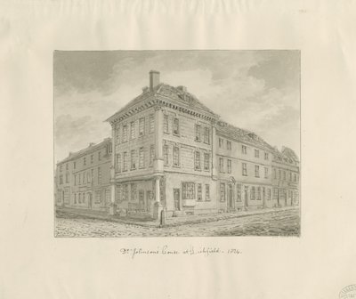 Lichfield - Lugar de nacimiento del Dr. Johnson: dibujo en sepia de John Chessell Buckler