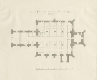 Plano de planta de la Iglesia de St. Michael, Lichfield de John Chessell Buckler