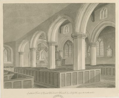 Lichfield - Interior de la Iglesia de San Miguel: dibujo en sepia de John Chessell Buckler