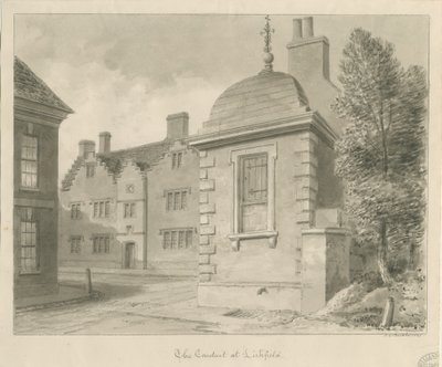 Lichfield - Escuela de Menores y Conducción: dibujo en sepia de John Chessell Buckler