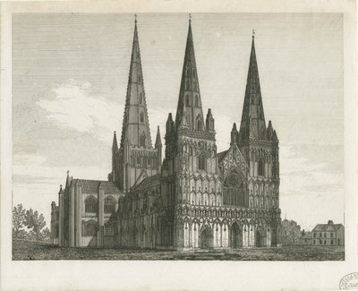 Catedral de Lichfield - Fachada Oeste: grabado, nd [principios del siglo XIX] (impresión) de John Chessell Buckler
