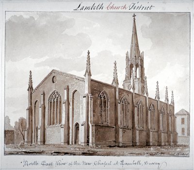 Vista noreste de la Iglesia de St Mary the Less, Lambeth Butts, Londres, 1828 de John Chessell Buckler