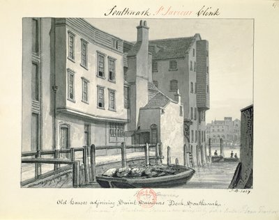 Casas antiguas junto al muelle de St. Saviour, Southwark, 1827, de 